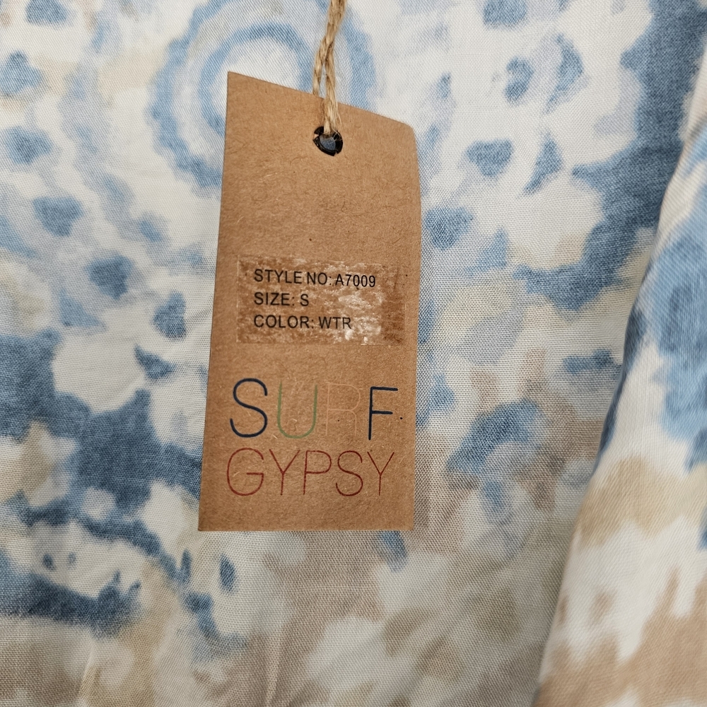 Surf Gypsy Blue and Cream Maxi Coverup Size Small Coastal Boho - Picture 7 of 11